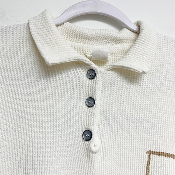 Vintage Miyo Size M Tulip Printed Thermal Long Sleeve Shirt - Picture 4 of 9